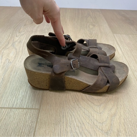 Mephisto Muguet Quarter Strap Brown Leather Wedge Sandal Orthopedic - Picture 2 of 5